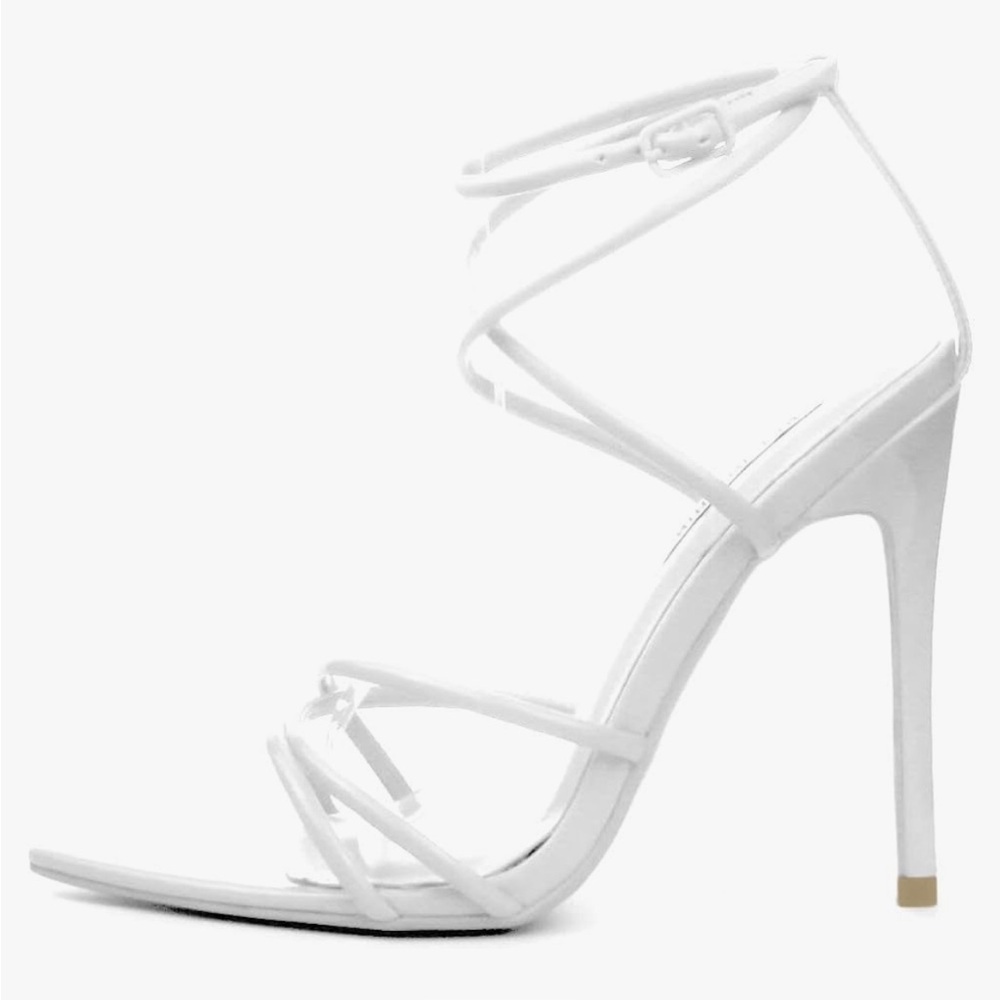 White Pointy Open Toe Ankle Strap Stiletto Heels in size 7 U.S.